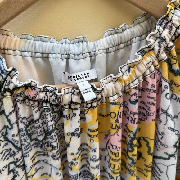 Derek Lam 10 Crosby Map Print T Shirt Midi Dress Italy Short Sleeve Bow Tie Sz 8 - Picture 3 of 11